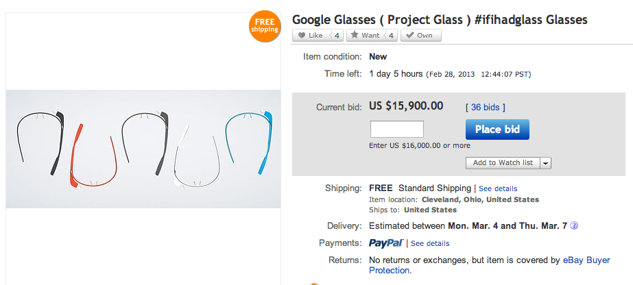 Google Glass taucht bei eBay auf